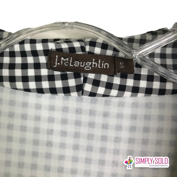 J. McLaughlin Women's A-Line Dress 3/4 Sleeve Black White Gingham Plaid V-Neck S - Picture 8 of 11